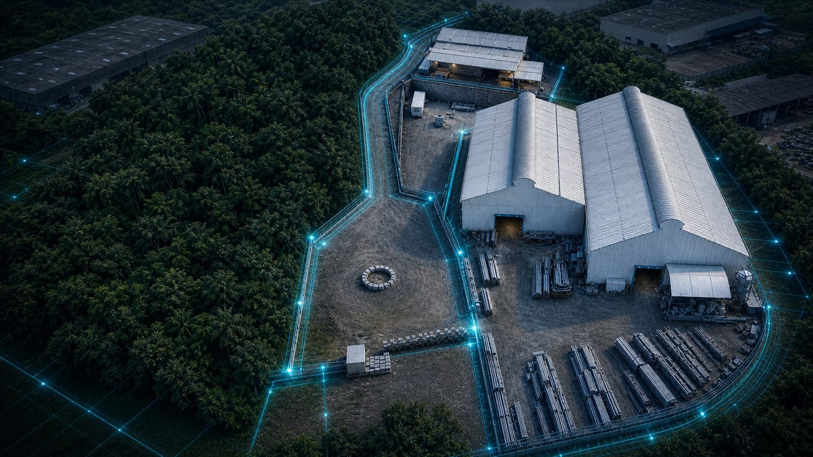 Base operacional TAO em Simões Filho — vista aérea com malha logística